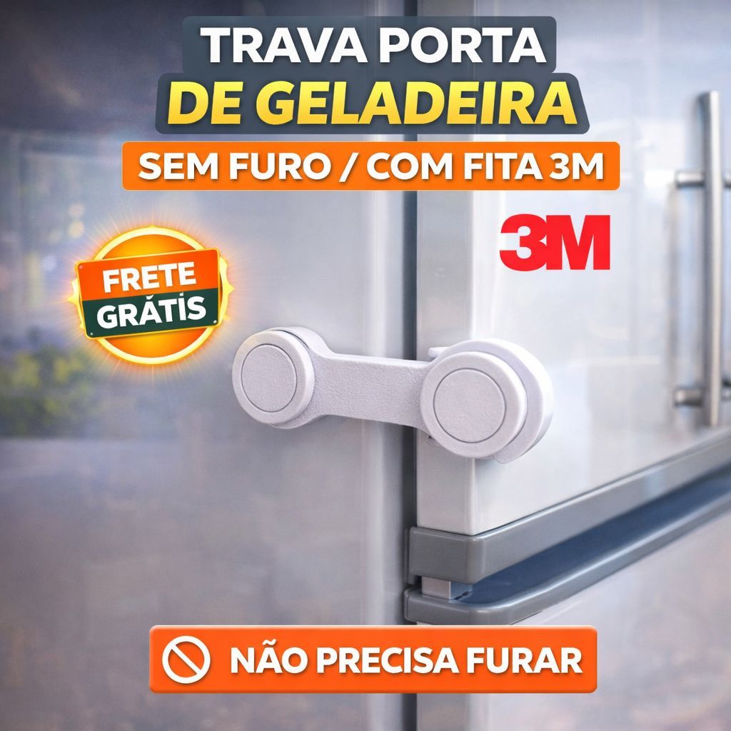 Trava Porta Geladeira e Armário Segurança Bebê Sem Furo com Fita 3M