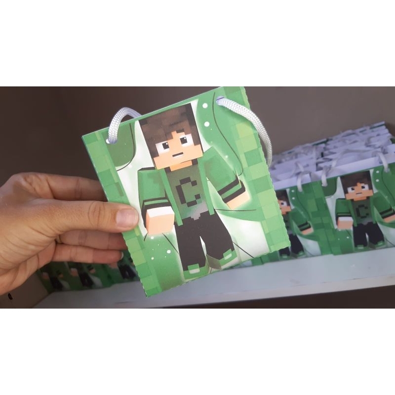 Sacola personalizada tema Minecraft personagem cadres - lembrancinha - festa - aniversário - jogo - parabéns