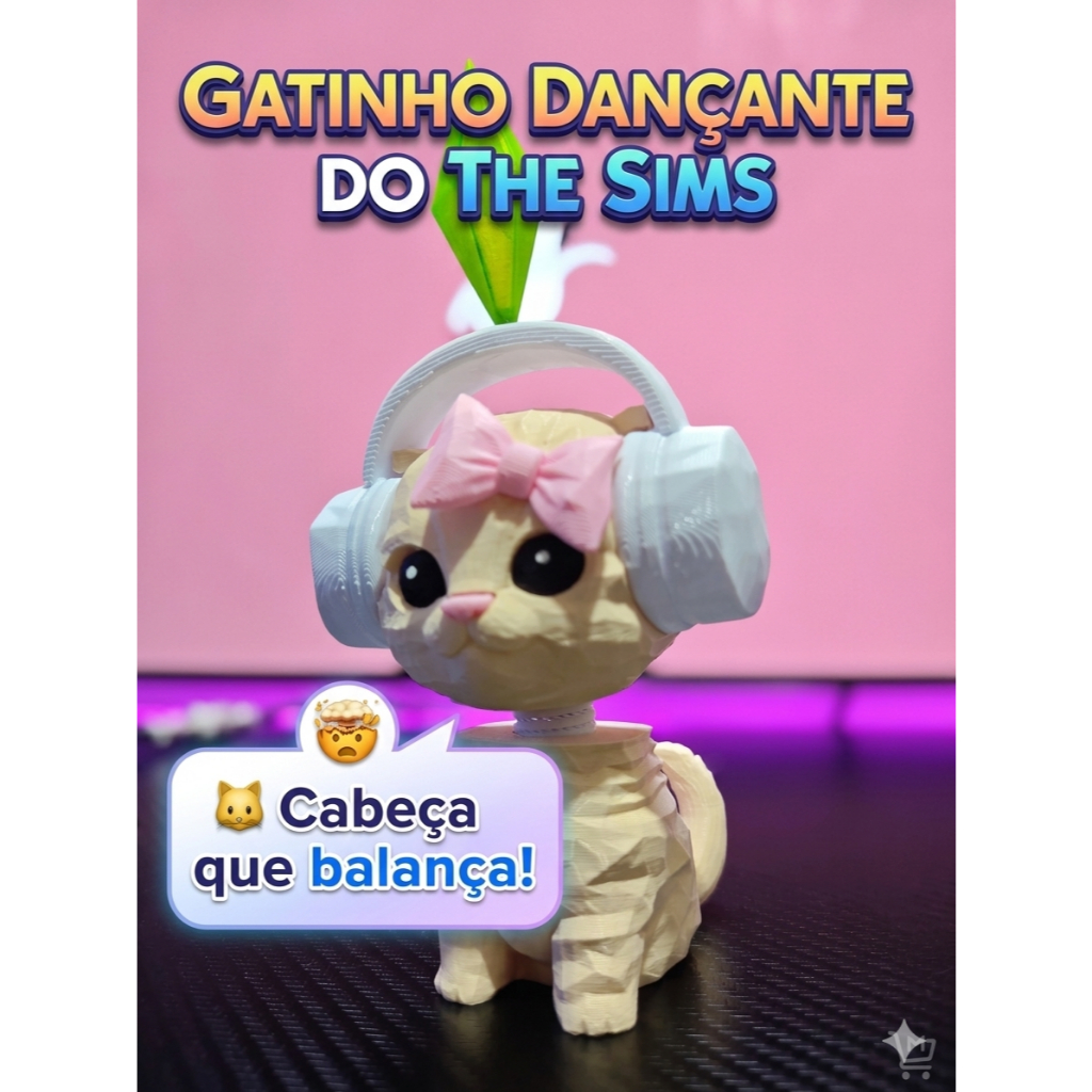 🐱 Gatinho The Sims Dançante – Bobblehead que Balança a Cabeça | Meme Viki Show | Decoração Gamer