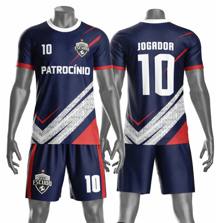 Uniforme personalizado jogador futebol amador esportivo camiseta e calção nome número escudo mod 71
