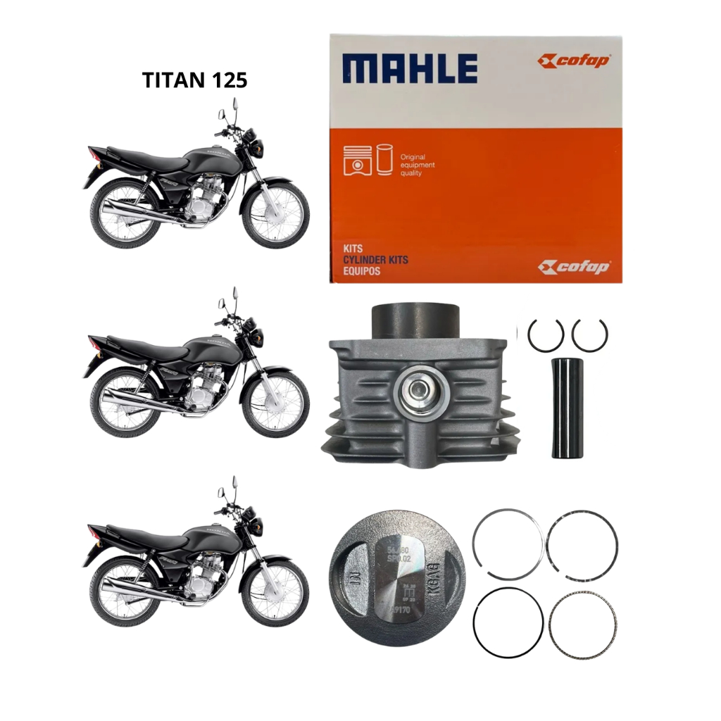 Kit Cilindro Motor Camisa Pistão e Anéis Honda CG Titan Fan Cargo Bros 125 2002 até 2008 Mahle Cofap