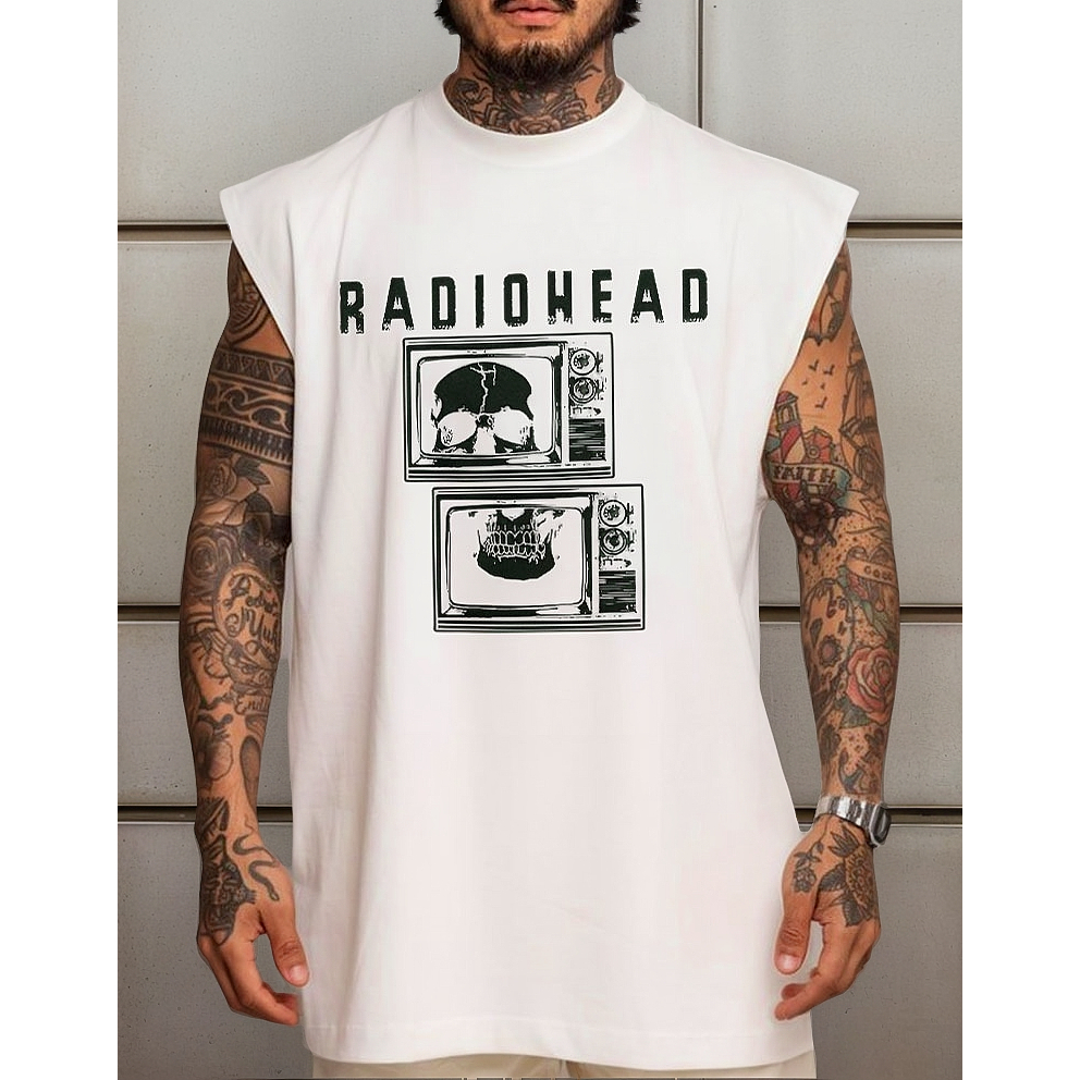 Camiseta Regata Longa Oversized Rock Radiohead Skull Metal