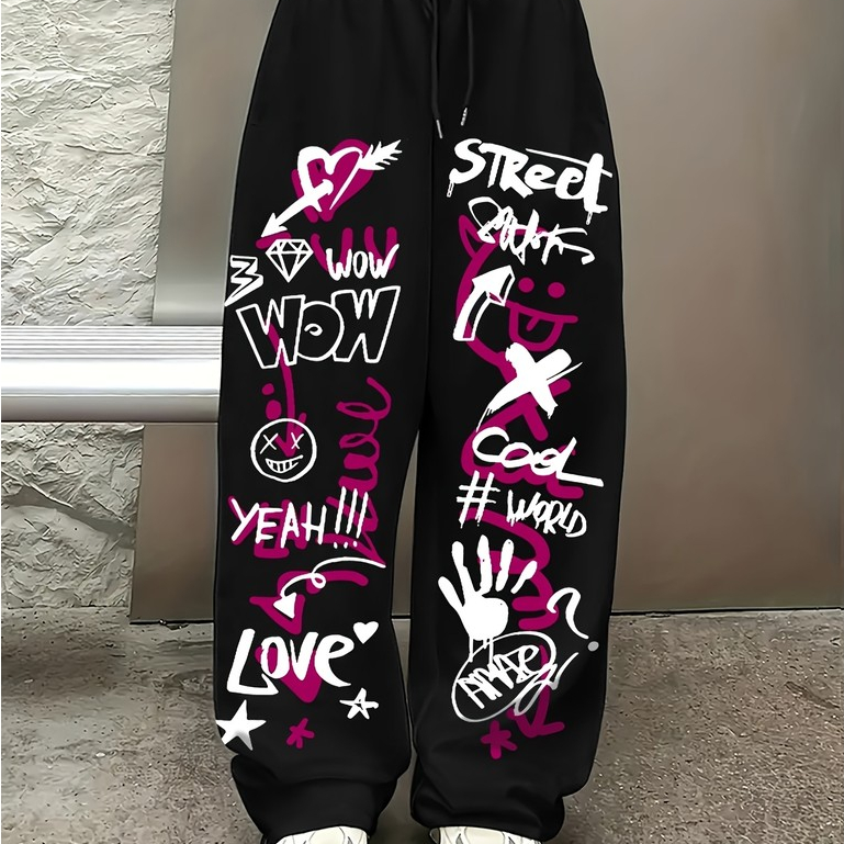 Calça Wide Leg Feminina Grafite Streetwear | Calça Larga Fashion Y2K em Oferta na Shopee