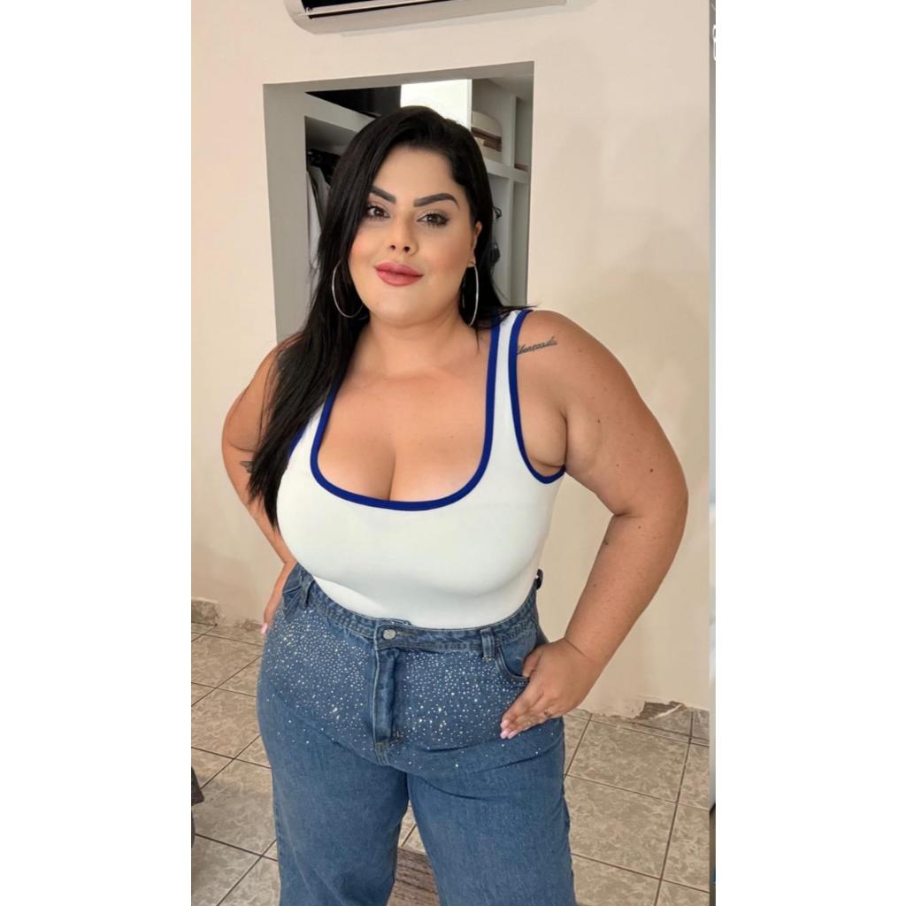Body Gringo Plus Size Manguinha Regata Manga Longa Decotado Mind Size Moda Gringa Feminina