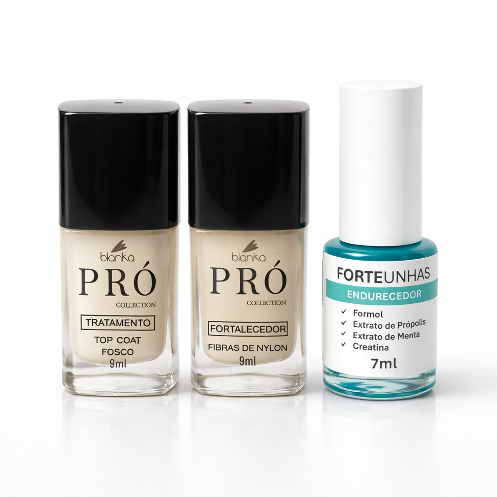 Kit Super Blindagem de Unhas Blanka : Fibras de Nylon + Base Niveladora Fosco + SÉRUM ENDURECEDOR fortalece unhas