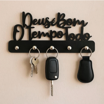 Porta Chaves Mdf Deus é Bom o Tempo Todo Para Parede Decoração Multiuso