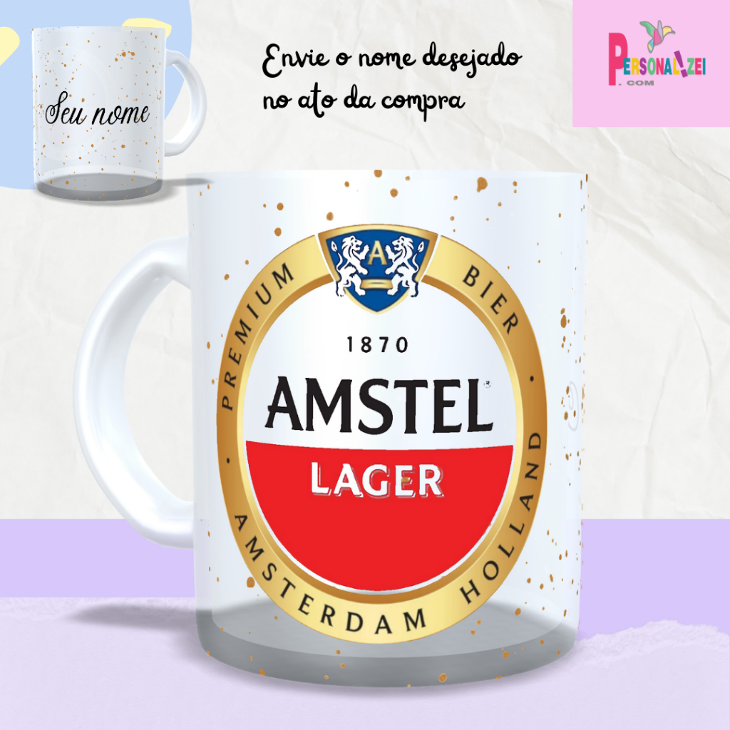 Caneca Amstel Com Nome Caneca Personalizada Vidro Jateado Presente Caneca Vidro Amstel Com Nome