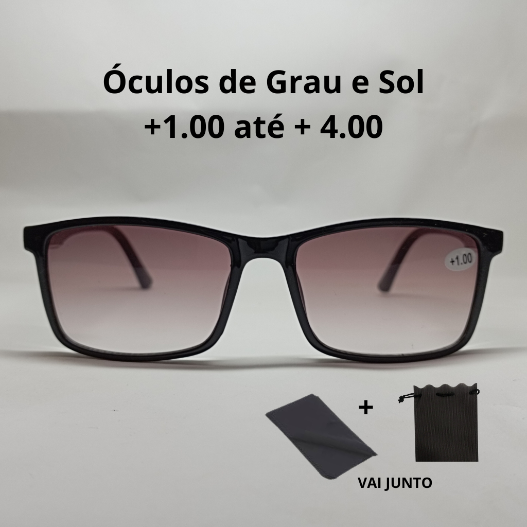 Óculos de Grau Sol Leitura Trabalho Perto + Saquinho e Flanela