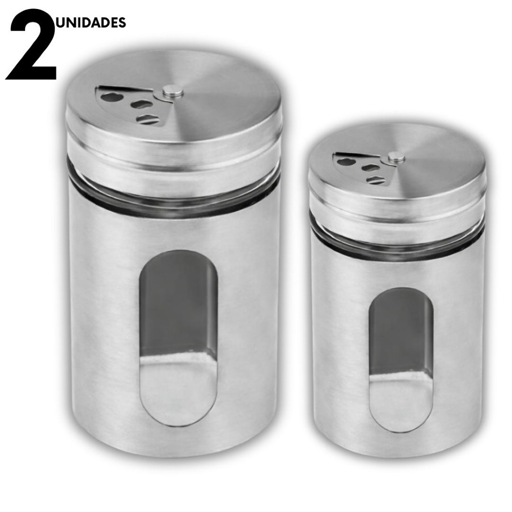 Porta-Condimento de Vidro com Capa de Inox e Visor