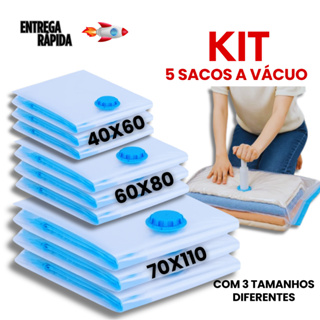 Kit 5 Sacos a Vácuo Organizador Edredom Mala Roupa De Cama Com Bomba 40x60 60x80 70x110 em Oferta na Shopee