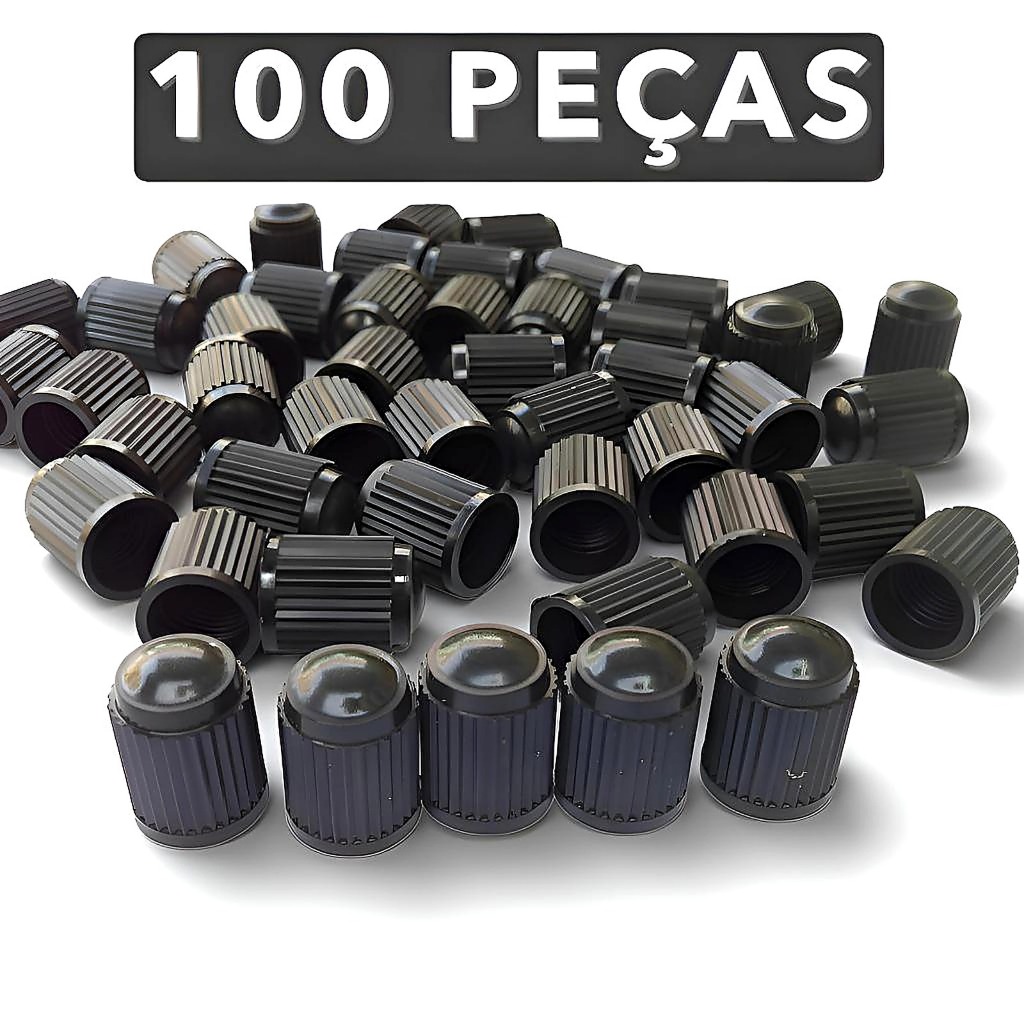 Kit 100 Tampinhas de Plástico Pretas Para Bico Válvula Pneu Carro Moto Bicicleta Original