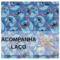 Saco de Presente Infantil Lilo Stitch + Laço Branco Decorativo 25x37 cm
