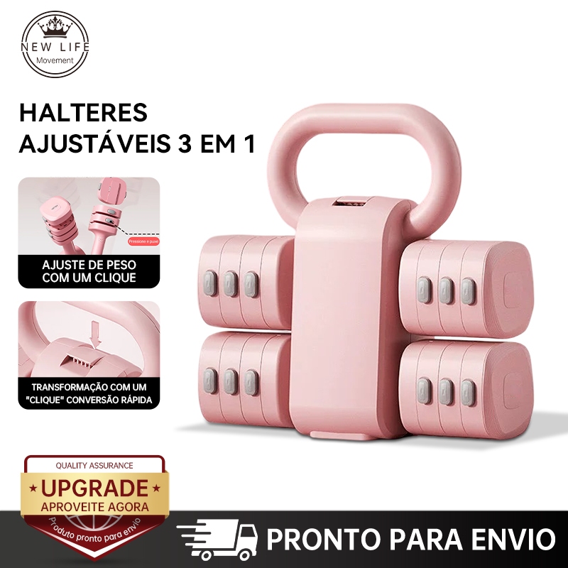 Halteres Ajustáveis 3 em 1 Kettlebell e Barra Peso Ajustável 1-5,5kg Treino em Casa Rosa Cerejeira