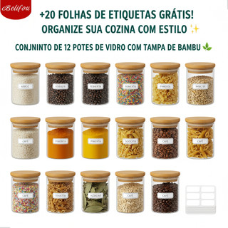 Belifou Kit 6 Pote hermético  200ML Pote De Vidro com Tampa bambu pote de mantimentos par…