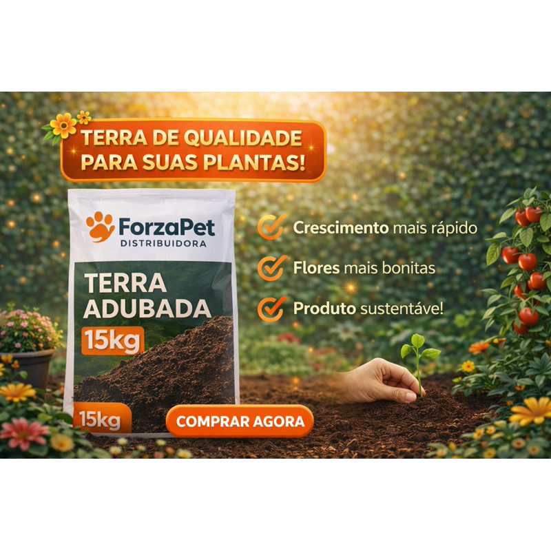 Terra Adubada Premium 15kg ForzaPet – Solo Orgânico Rico em Nutrientes para Hortas, Plantas e Jardins