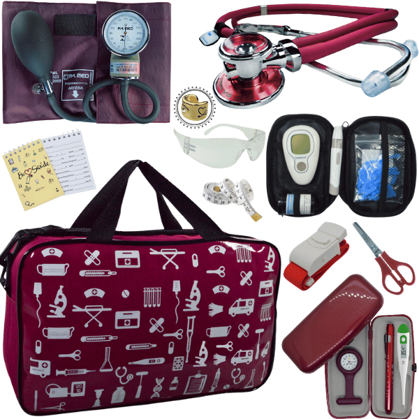 Kit Enfermagem Bolsa Top Cores Premium Monitor de Glicemia Aparelho Pressao Estetoscopio