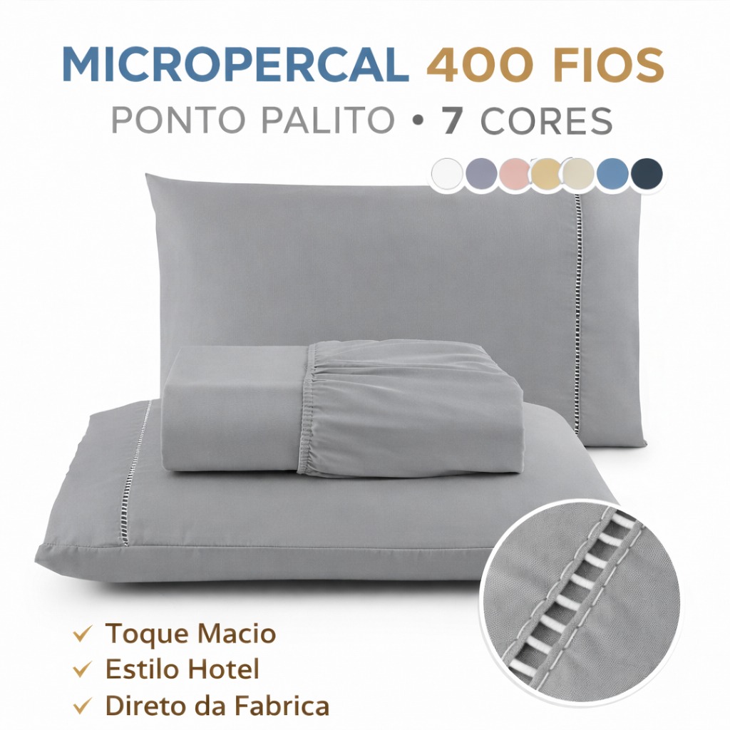 Jogo de Lençol com Elástico Micropercal 400 Fios Ponto Palito Casal Queen Solteiro Berço