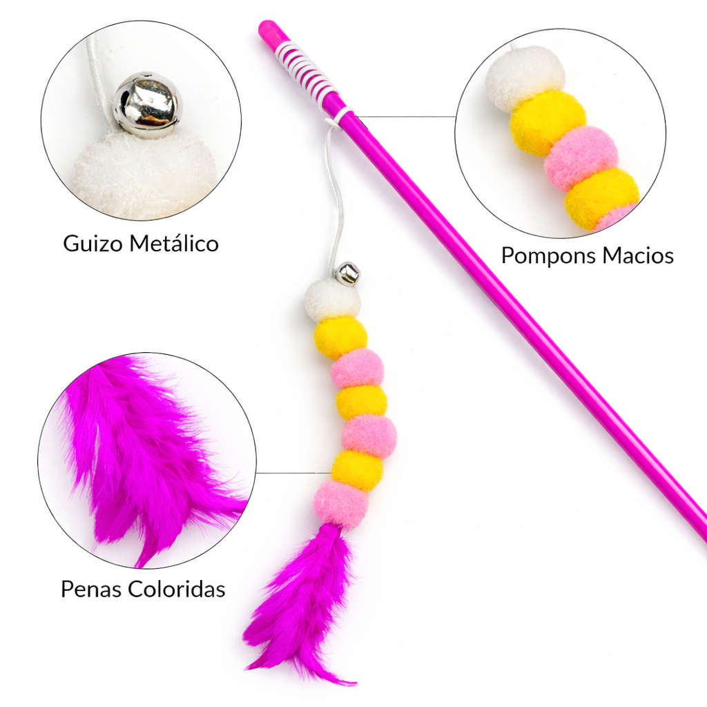 Brinquedo para Gatos Varinha Interativa  Lagarta/Pena 50cm