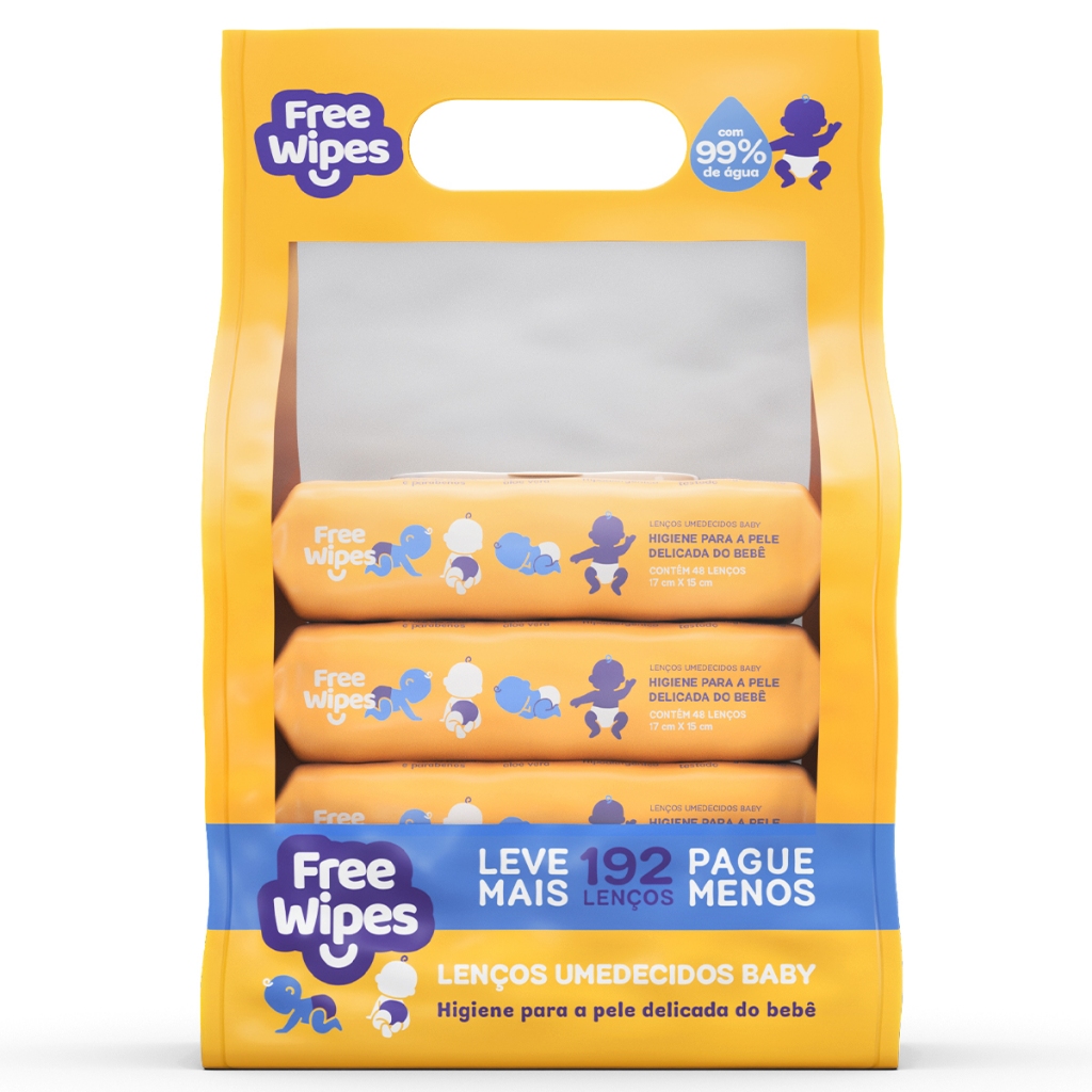 Promo Pack 4 Lenços Umedecidos Baby Free Wipes – Cuidado Puro (192un.)