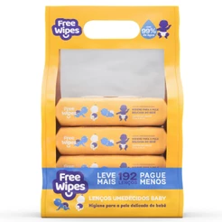 Promo Pack 4 Lenços Umedecidos Baby Free Wipes – Cuidado Puro (192un.)