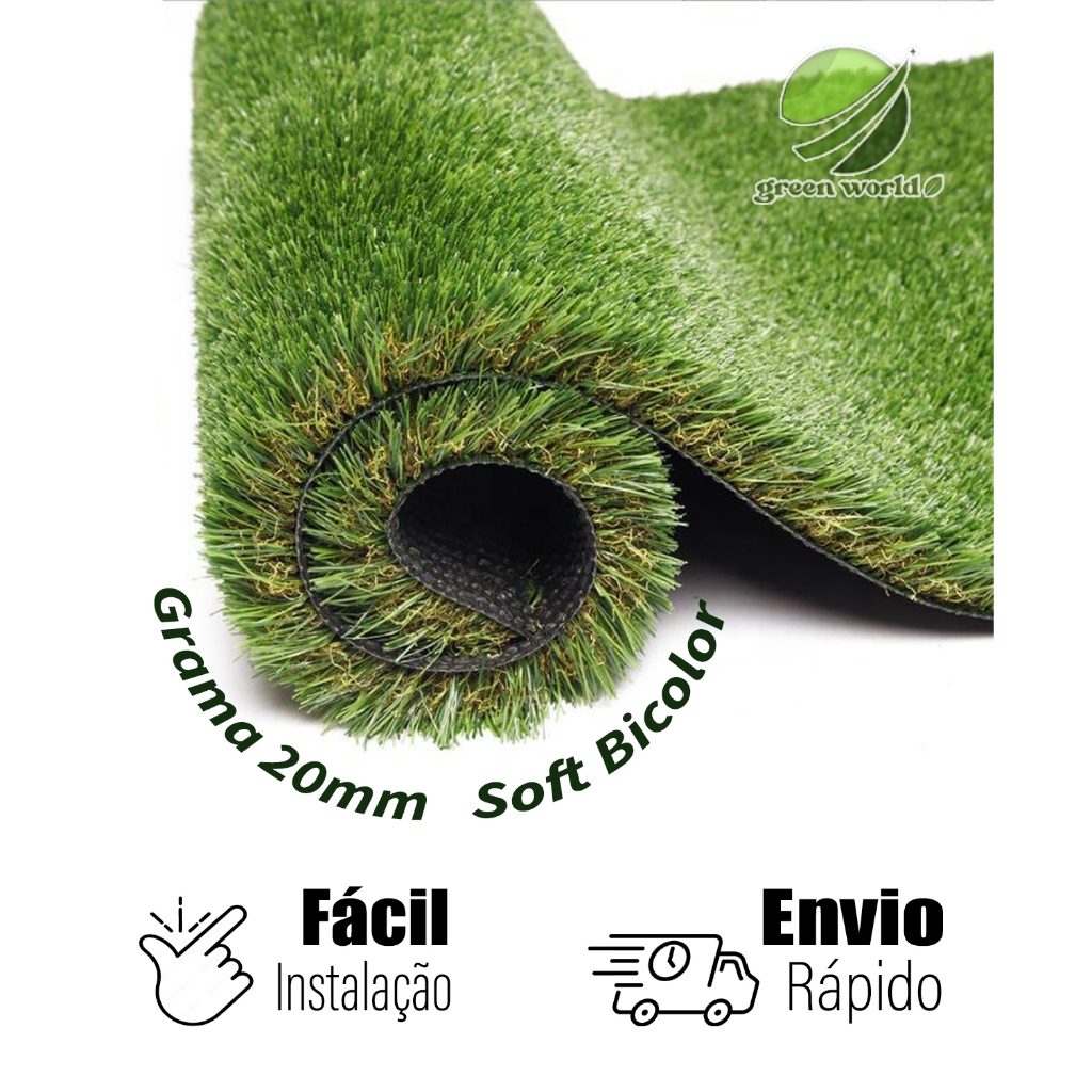 Grama Sintética Decorativa Jardim Varanda Áreas Pets Aparência Natural Macia e Realista 20mm