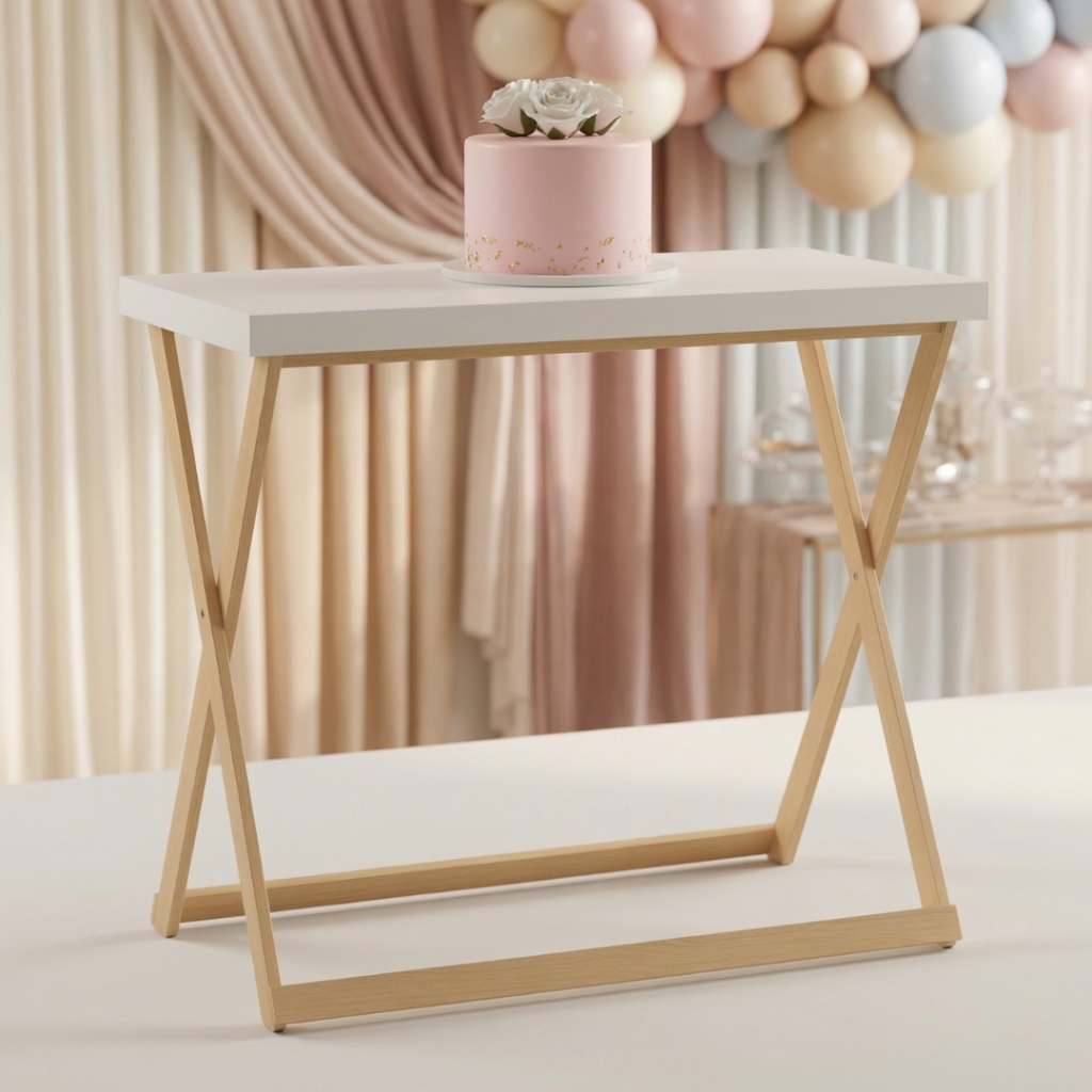 Mesa Cavalete Dobrável MDF Tampo Branco  Decoração Versátil para Festas em Oferta na Shopee