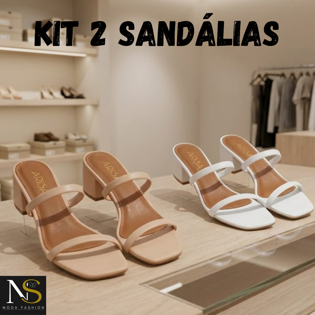 Kit 2 Sandálias Tamanco Feminino Saltinho Bloco Baixo - Rasteirinha Confortável Elegante e Estilosa Pra o Dia a Dia