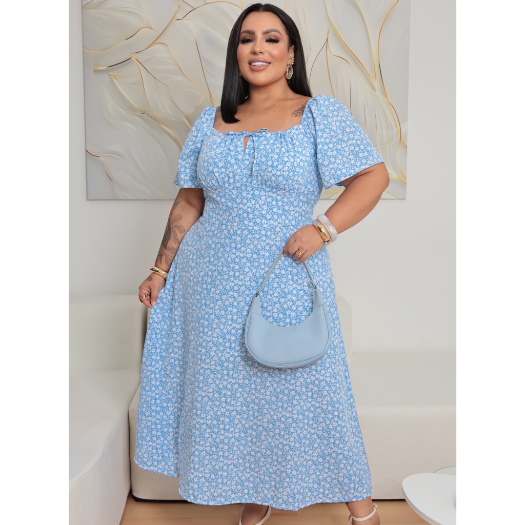 Vestido Camponesa com manguinha Plus Size Com Elastex Nas Costas em Oferta na Shopee