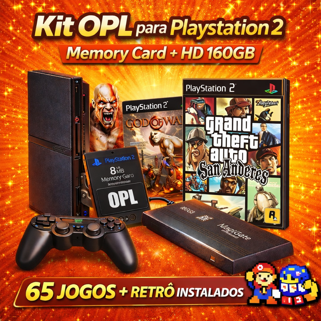Kit OPL para Ps2 - Completo – 65 Jogos + Retro - Funciona no PlayStation 2 Slim