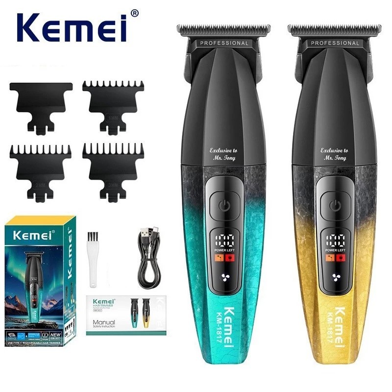 Kemei 1817 Zero Gaped Aparador De Cabelo Masculino DLC T-Blade Todo O Metal Máquina De Cortar Baixo