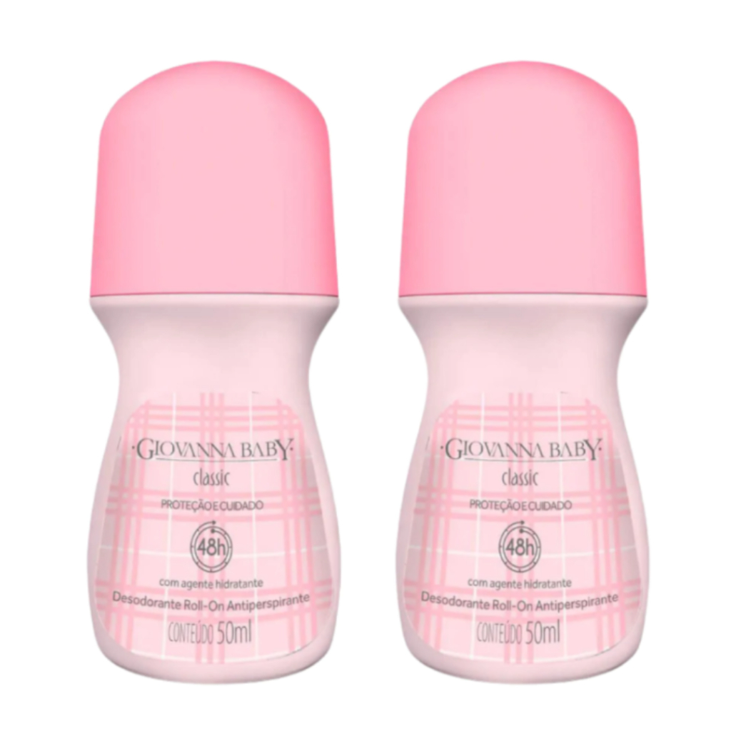 Kit com 2 Desodorante Antitranspirante Roll-On Giovanna Baby Classic Feminino 48h 50ml