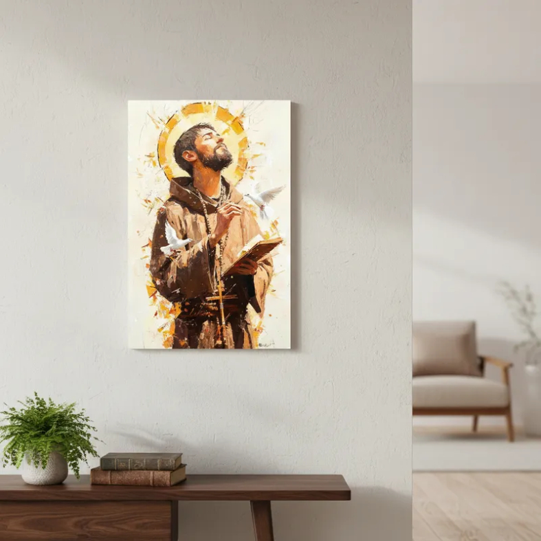Quadro Decorativo Arte Religiosa Católica  São Francisco De Assis Santo da Caridade Canvas 60x40
