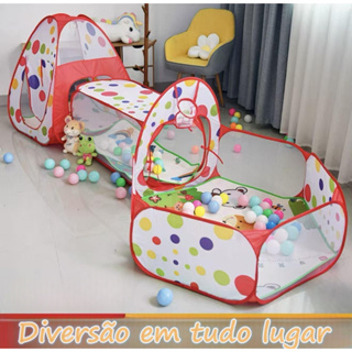 Barraca Toca Infantil Tunel com cercado piscina de bolinhas Casinha Tenda Meninos 3 em 1 cesta basquete Desmontável em Oferta na Shopee