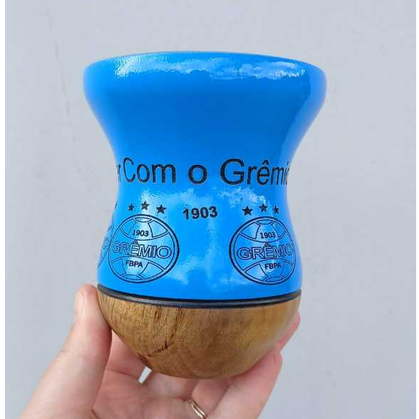 cuia de madeira, modelo bago com personalização do time Grêmio