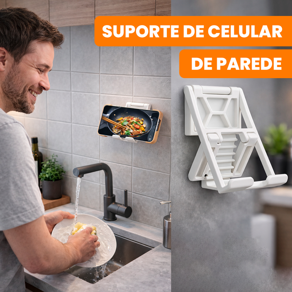 Suporte de Parede para Celular Ajustável Dobrável Universal com Fita 3M Alta Fixação