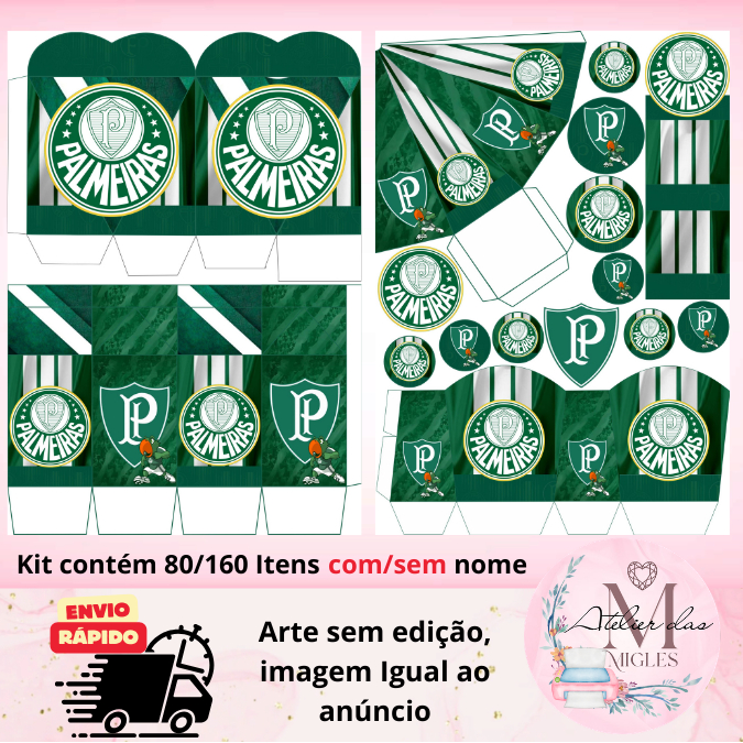 Kit com 80/160 itens lembrancinhas TEMA TIME PALMEIRAS (COM/SEM NOME) - Envio rápido!!! em Oferta na Shopee