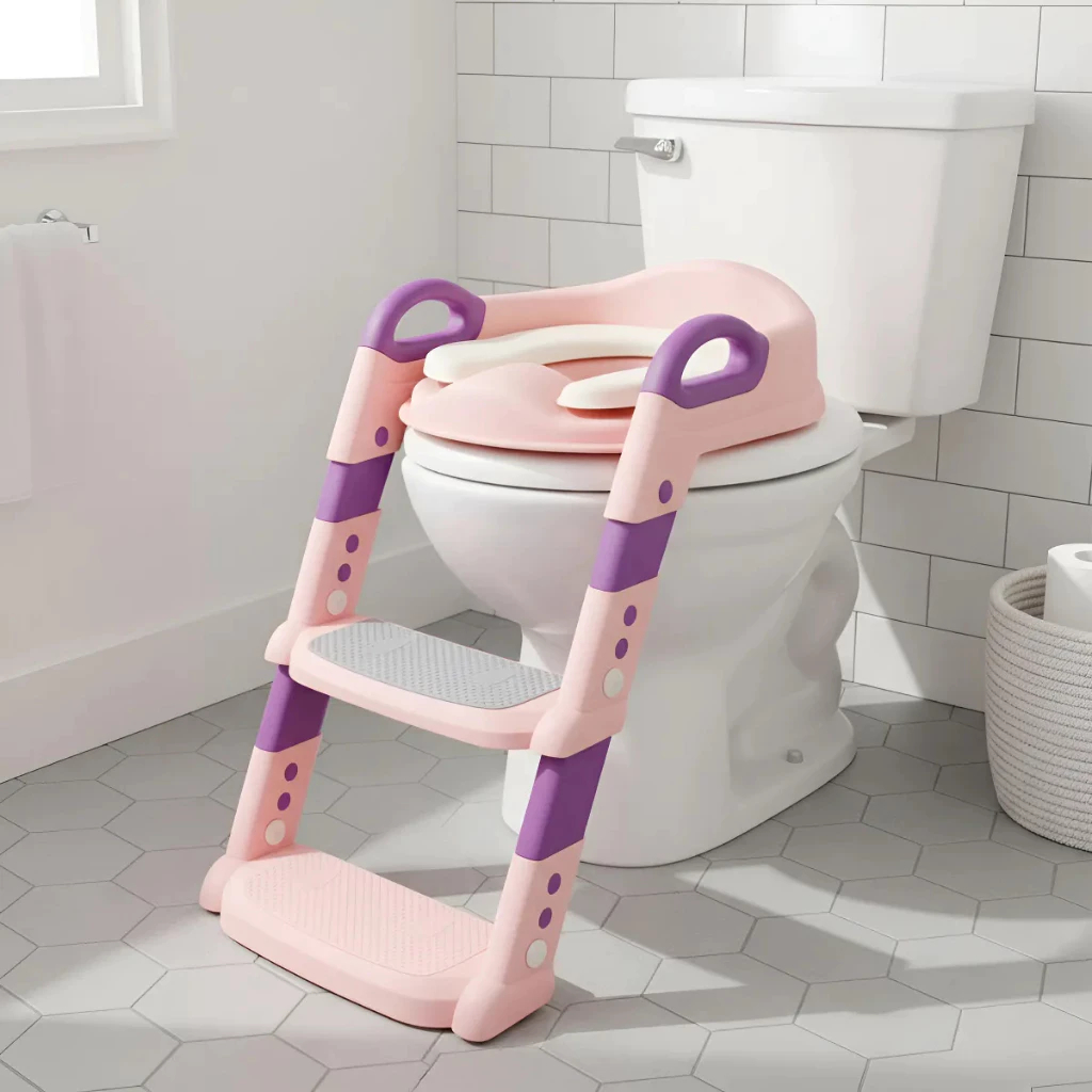 Assento Redutor Infantil C/ Escada Vaso Sanitário Troninho Bebê Almofadado Desfralde Antiderrapante