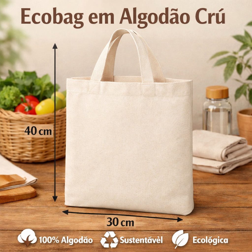 Sacola Ecobag Algodão Kit 30 Unidades Reutilizável 30x40 Ecológica Crû Sustentável