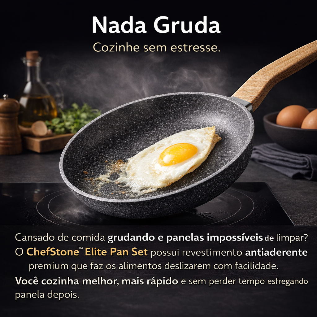 Conjunto de Panelas Antiaderente 7 Peças Alumínio ChefStone Elite |Panelas Resistentes Fácil Limpeza