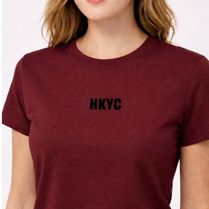 Camiseta T-Shirt feminino 100% algodão casual ombro caído com HKYC estampada Blusa Feminina Elegante