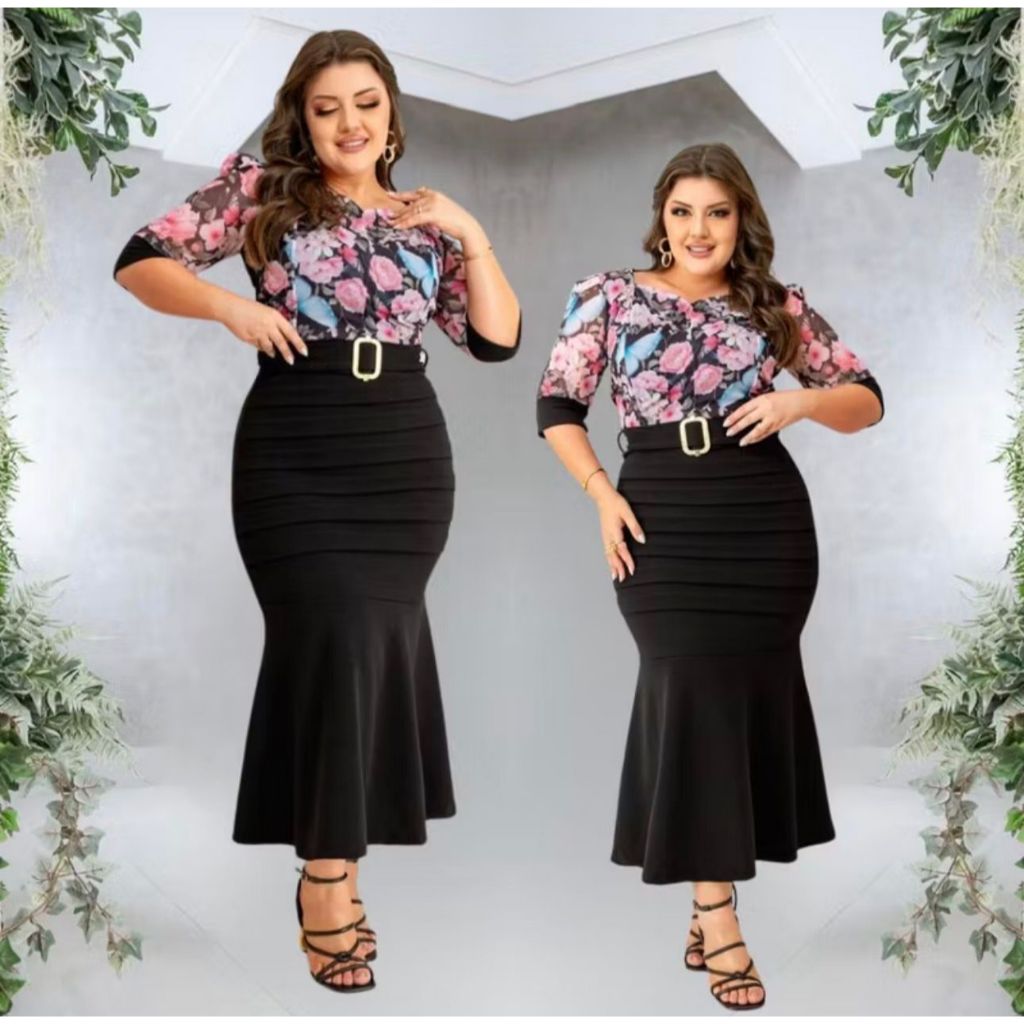 Vestido Feminino Midi Social Manga 3/4 Cinto Moda Evangelica Congresso Tamanho Grande Envio Imediato em Oferta na Shopee