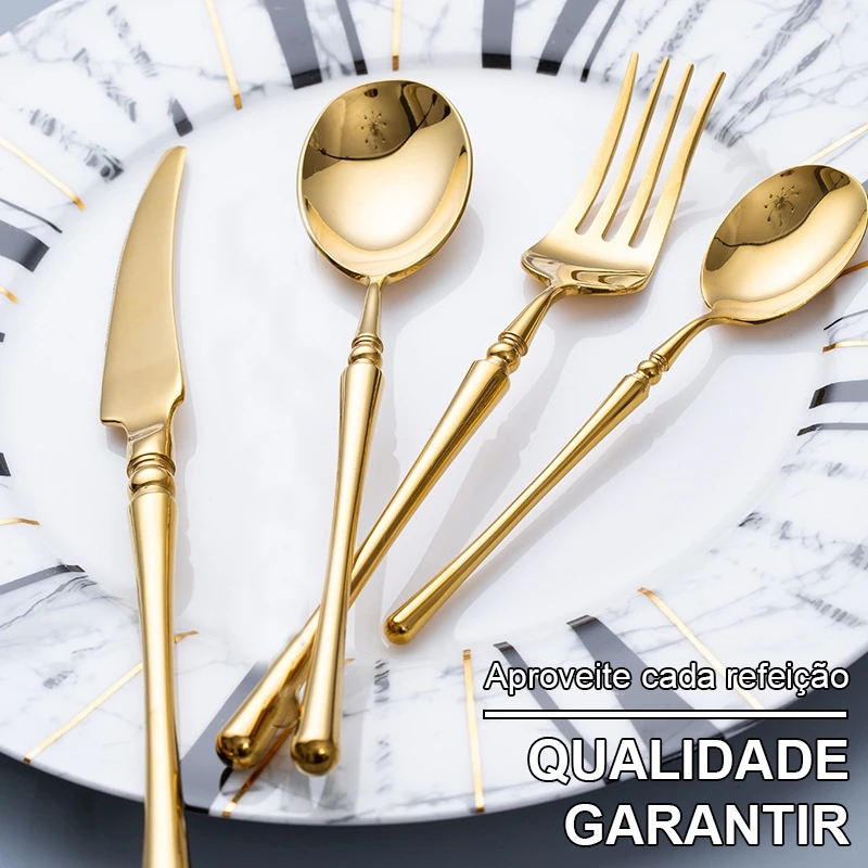 Talheres Colher Garfo Faca Luxo Linha Ouro Conjunto de talheres requintado faca