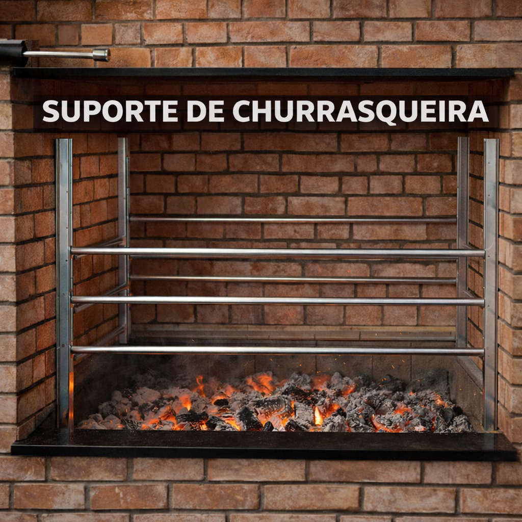 Suporte para Churrasqueira Regulável Inox Ajuste de Altura Kit Completo