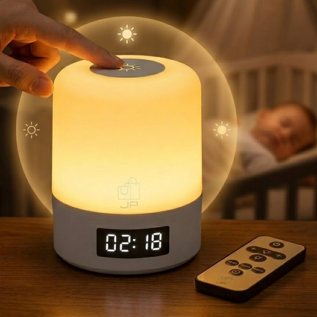 Luminária de Mesa LED Recarregável com Relógio Digital e Controle Remoto, Abajur Touch Dimerizável Sem Fio Portátil