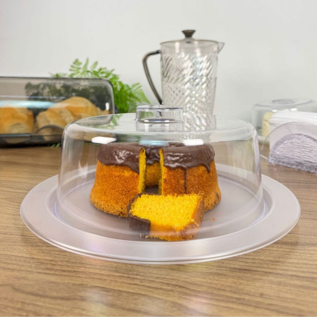 Porta Bolo Cristal com Fundo Fosco – Prato para Bolo com Tampa