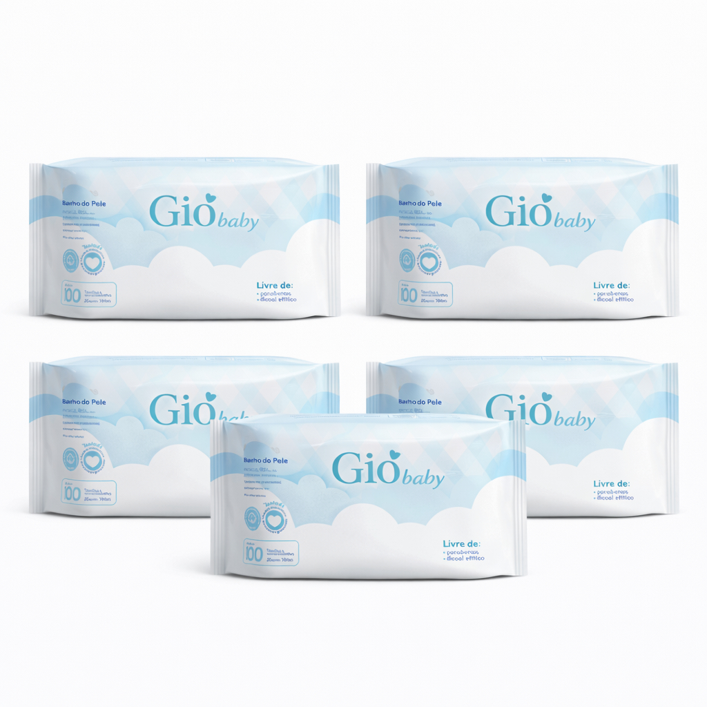 Kit 5 Toalhas Umedecidas GIO BABY 100 Folhas 98% Água 19x13