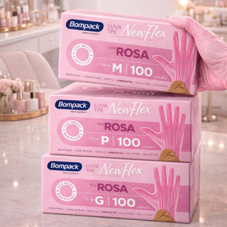 KIT 100 LUVAS VINILFLEX ROSA DESCARTÁVEIS SEM PÓ BOMPACK em Oferta na Shopee