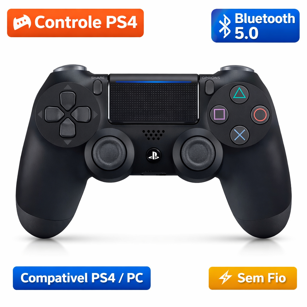 Controle Sem Fio PS4 Bluetooth 5.0 Dualshock 4 Wireless Para Playstation 4 e PC Joystick Gamer