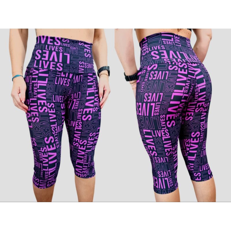 Calça legging corsário Capri cintura alta academia fitness lisa e estampada