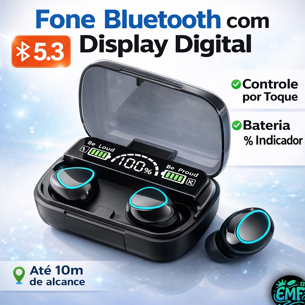 Fone de Ouvido Bluetooth 5.3 M10 - Sem Fio  - TWS com Case de Carregamento